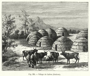 Village de Cafres, Zoulous (gravure) - French School