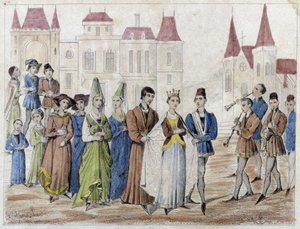 Mariage villageois sous Charles V - Gravure du 19e siècle - French School