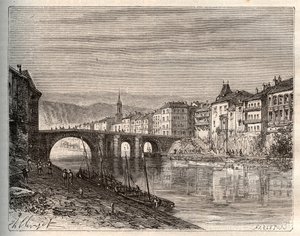 Villeneuve-sur-Lot - département de Lot-et-Garonne - gravure dans « La France illustrée : géographie, histoire, administration statistique » par V.A. Malt-Brown. 1884 - French School