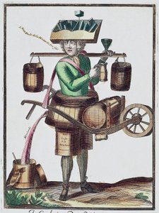 Fabricant de vinaigre, gravure en couleur, France - French School