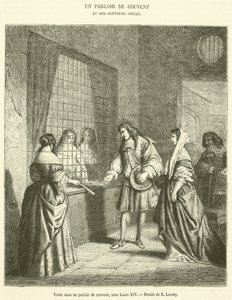 Visite dans un parloir de couvent, sous Louis XIV (gravure) - French School