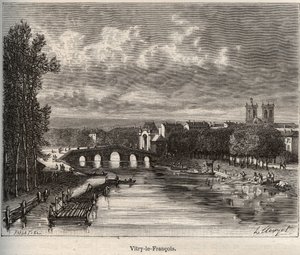 Vitry-le-François - département de la Marne - gravure dans "La France illustrée" par V.A. Malt-Brown. 1884 - French School