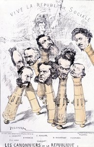 Vive la République sociale - Les canonnières de la République : A. Vacquerie, F.V. Hugo, P. Meurice, E. Roullier, Flocquet, H. Rochefort, Vermorel, Pilotell. Caricature - French School