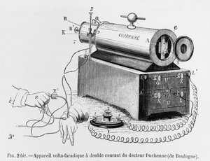 Appareil Faradique de Volta utilisé par Guillaume Benjamin Duchenne de Boulogne (1806-75) illustration du Mécanisme de la Physionomie humaine ou analyse électrophysiologique des passions par Duchenne de Boulogne - French School