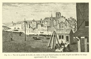 Vue de la pointe de la cité, du cloître et du port Saint-Landry en 1590