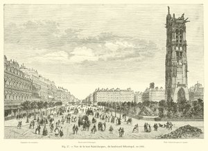 Vue de la tour Saint-Jacques, du boulevard Sébastopol, en 1866 - French School