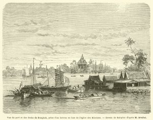 Vue du port et des docks de Bangkok, prise d
