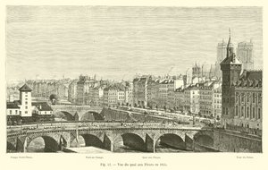 Vue du quai aux Fleurs en 1855 - French School