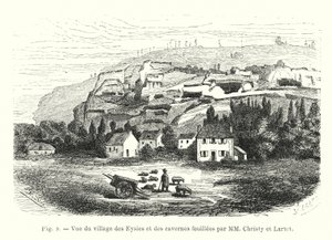 Vue du village des Eysies et des cavernes fouillées par MM Christy et Lartet - French School