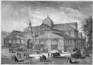 Vue extérieure du marché du Temple à Paris - French School