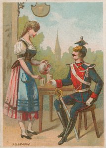 Serveuse versant une boisson pour un soldat, Allemagne - French School