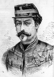 Guerre de 1870 : portrait de Léon Franchetti (1834-1870), soldat français, commandant des Éclaireurs de la Seine. Gravure dans « Le Monde Illustré » n°714 du 17 décembre 1870 - French School