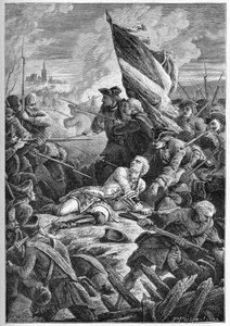 Guerre de la Succession de Pologne (1733-1738) - La mort de Louis Robert Hippolyte de Bréhan, Comte de Plélo (1699-1734) devant Dantzig, le 27 mai - French School