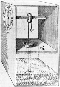 Horloge à eau, illustration de Les Raisons des Forces Mouvantes, par Salomon de Caus, publié en 1615 - French School