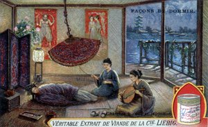 Façons de dormir : chambre japonaise. Chromolithographie d