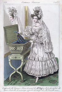Robe de mariée, planche de mode des Costumes Parisiens, 1831 - French School