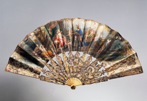 Éventail de mariage représentant David remettant sa couronne à Bethsabée, côtes de style Louis XVI - French School