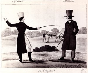 Qui va gagner ? Scène du duel entre M. Cintre et M. Bolivar, c.1820 - French School
