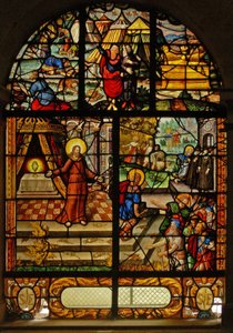 Fenêtre Charnier-10 représentant la manne du ciel; le Christ et l