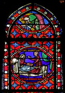 Vitrail représentant Scène de la Vie de Saint Bonnet : Guérison d