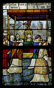 Vitrail représentant une procession du Saint-Sacrement (détail), 1530