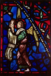 Vitrail représentant un ange présentant une âme à Dieu le Père, atelier d