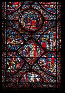 Vitrail représentant des scènes de la Vie de Charlemagne (747-814) du déambulatoire - French School