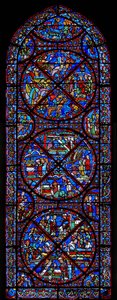 Vitrail représentant des scènes de la vie de Saint Étienne - French School