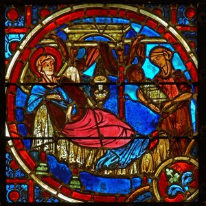 Vitrail représentant la Nativité - French School