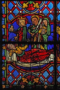 Fenêtre w08 représentant Saint Martin avec la Vierge Marie, Sainte Agnès et Sainte Thècle - French School