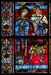 Fenêtre w0 représentant la Vierge Marie et le centurion Longinius - French School