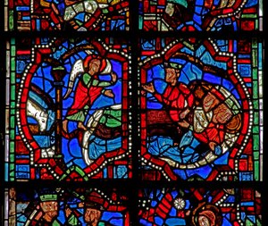 Fenêtre w100b représentant les Mages avertis en rêve - French School