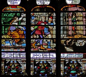 Fenêtre w107 représentant Joseph accusé par la femme de Potiphar et arrêté