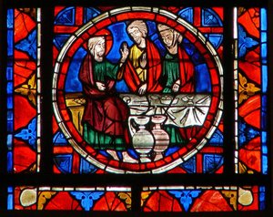 Fenêtre w109 représentant une scène de la vie de Sainte Marie-Madeleine - au repas chez Simon