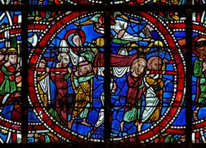 Fenêtre w123 représentant les funérailles de la Vierge Marie - French School