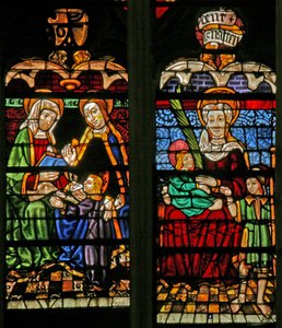 Fenêtre w132 représentant Marie Salomé? Sainte Anne, Marie et le Christ