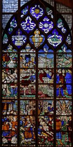 Fenêtre w13 représentant le martyre de Saint Vincent ; la Litanie de la Vierge dans les lumières du réseau - French School
