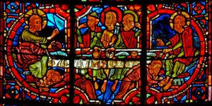 Une scène de la vie de Sainte Marie-Madeleine - la sainte lavant les pieds du Christ - French School