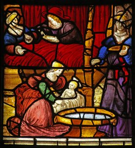 Fenêtre w17 représentant la Vie de Saint Remi. Sa naissance au château de Cerny-en-Laonnois