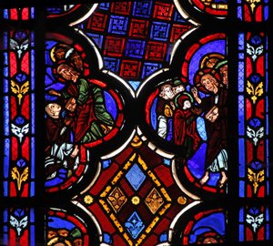 Fenêtre w1 représentant le Christ disant Je suis la Résurrection et la Vie