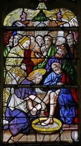Fenêtre w1 représentant le Christ lavant les pieds de ses disciples