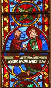 Scène de la vie de Saint Thomas : le saint à un banquet de mariage pour la fille du roi d