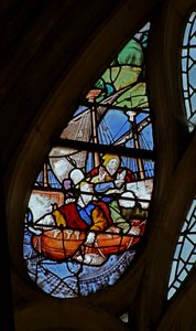 Fenêtre w21 représentant le Christ faisant marcher Saint Pierre sur l
