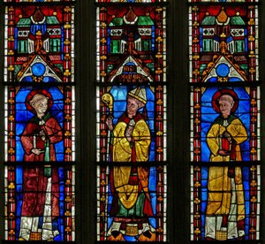 Fenêtre w21 représentant Saint Sylvestre avec le donateur Jean de Bernières ; Saint Protais - French School