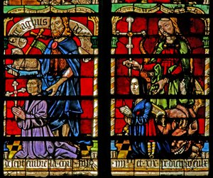 Un donateur - Jean Corart et sa femme avec Saint Jean-Baptiste et Sainte Catherine - French School