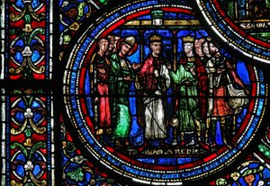 Fenêtre w23 représentant Saint Thomas Becket avec Henri II et Louis VII - French School