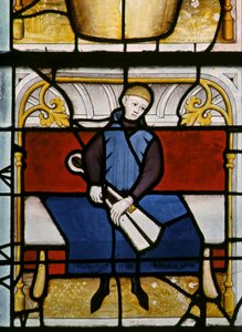 Fenêtre w25 représentant un drapier au travail dans la fenêtre des Drapiers - French School