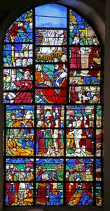 Fenêtre w27 représentant des scènes de la vie de Sainte Barbe, de la Passion et de la Transfiguration - French School