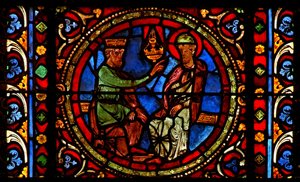 Fenêtre w2 représentant Saint Germain avec le roi Childebert