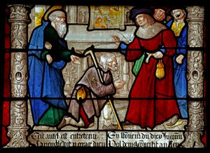 Vitrail w31 représentant une scène de la vie de Saint Denis : il guérit un aveugle ? - French School